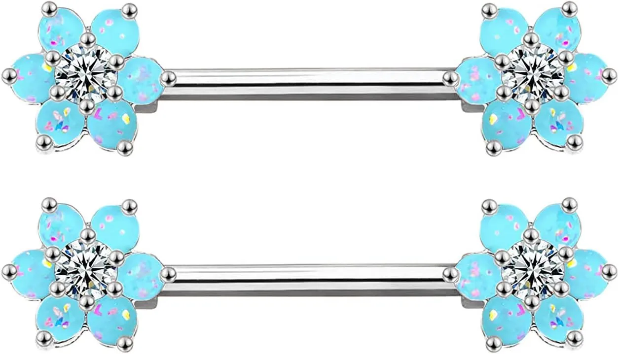 14G Opal Flower CZ Nipple Barbell Nipple Ring Piercing Jewelry for Women