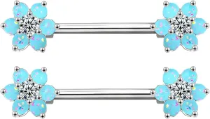 14G Opal Flower CZ Nipple Barbell Nipple Ring Piercing Jewelry for Women
