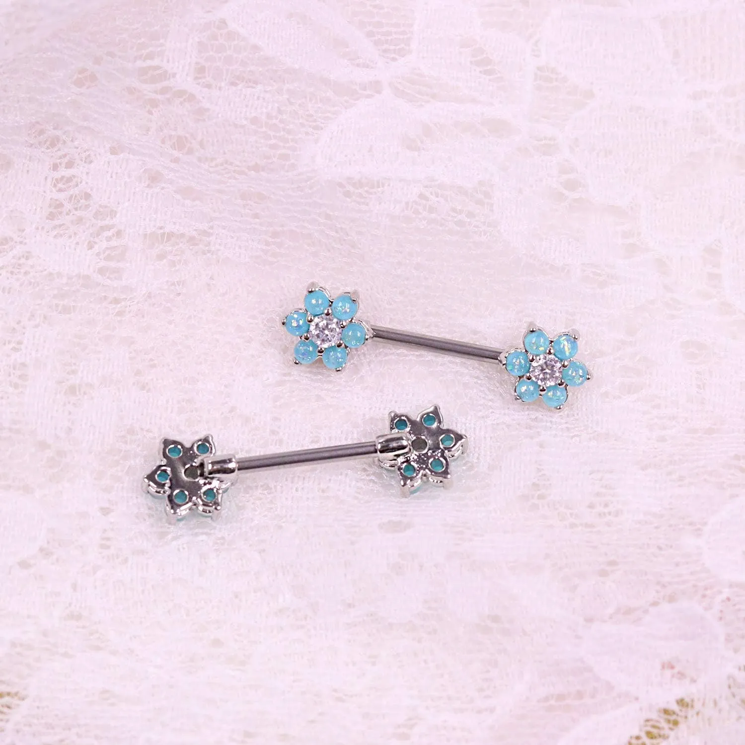 14G Opal Flower CZ Nipple Barbell Nipple Ring Piercing Jewelry for Women