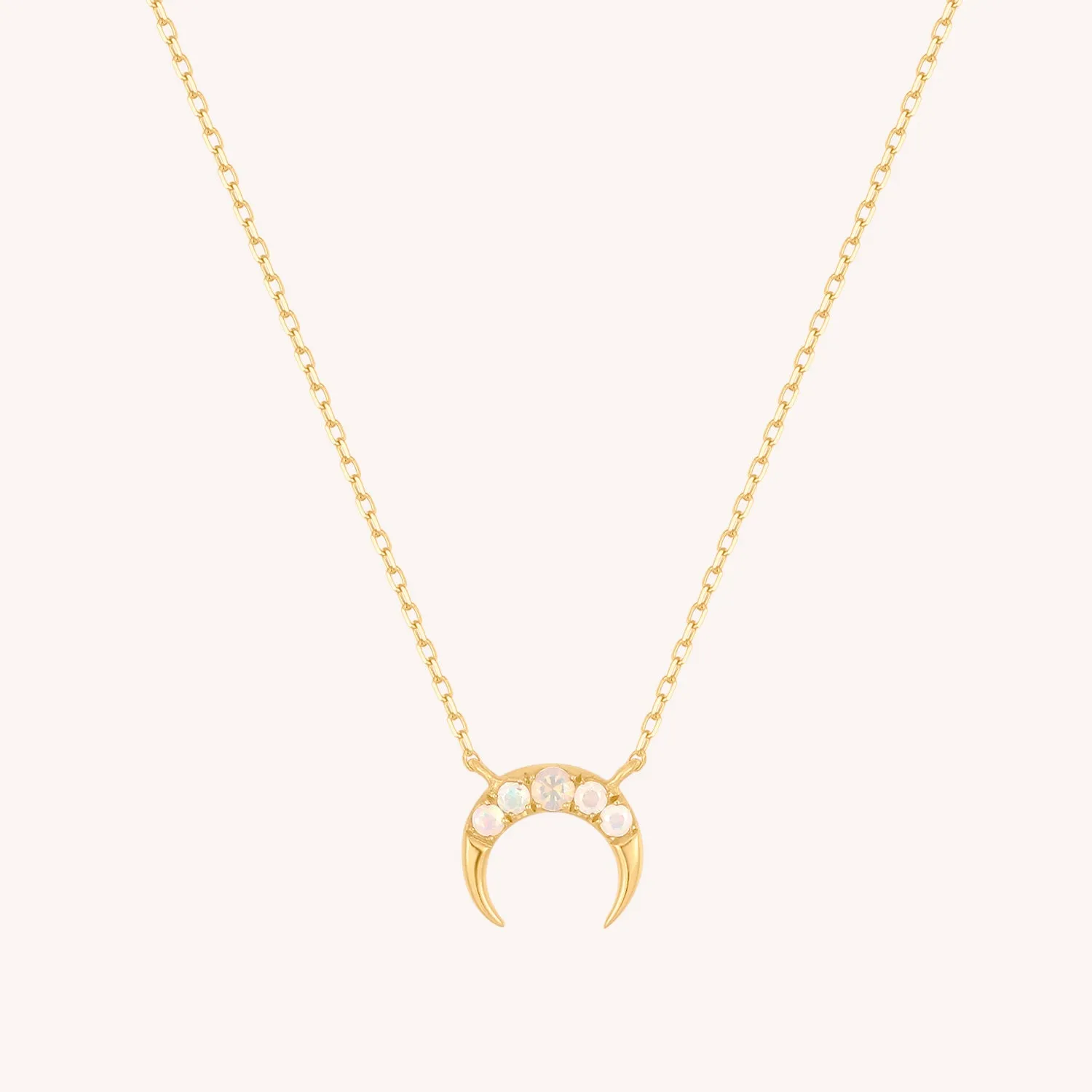 14K Solid Gold Opal Crescent Moon Necklace