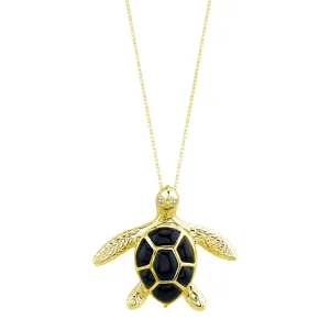 14K Yellow Gold Sea Turtle (Honu) Diamond Necklace