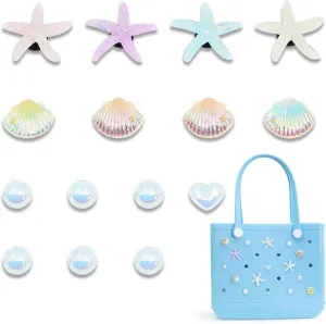15 Pcs Charms for Bogg Bag, Starfish, Shells and Pearls for Bogg Bag Accessories, Compatible with Women Rubber Beach Bag Tote Handbag Decoration