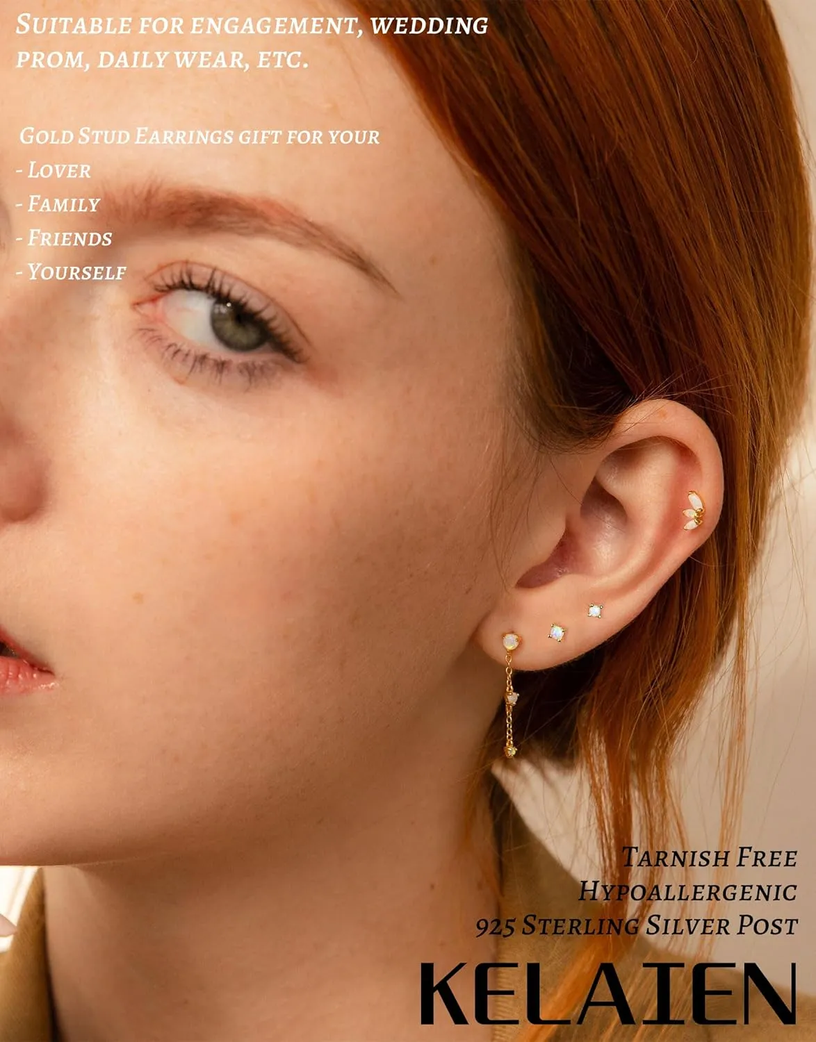 3 Pairs Gold Earrings for Women Trendy 925 Sterling Silver Stud Cartilage Earrings Hypoallergenic 14K Gold Planted Pearl Cute Earring Sets for Multiple Piercing Cubic Zirconia Opal Jewelry