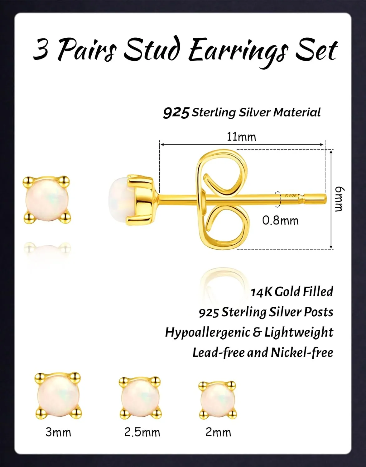 3 Pairs Gold Earrings for Women Trendy 925 Sterling Silver Stud Cartilage Earrings Hypoallergenic 14K Gold Planted Pearl Cute Earring Sets for Multiple Piercing Cubic Zirconia Opal Jewelry