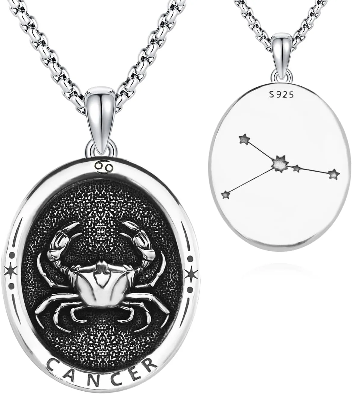 925 Sterling Silver Zodiac Constellation Pendant with Stainless Steel Chain 22" 2"