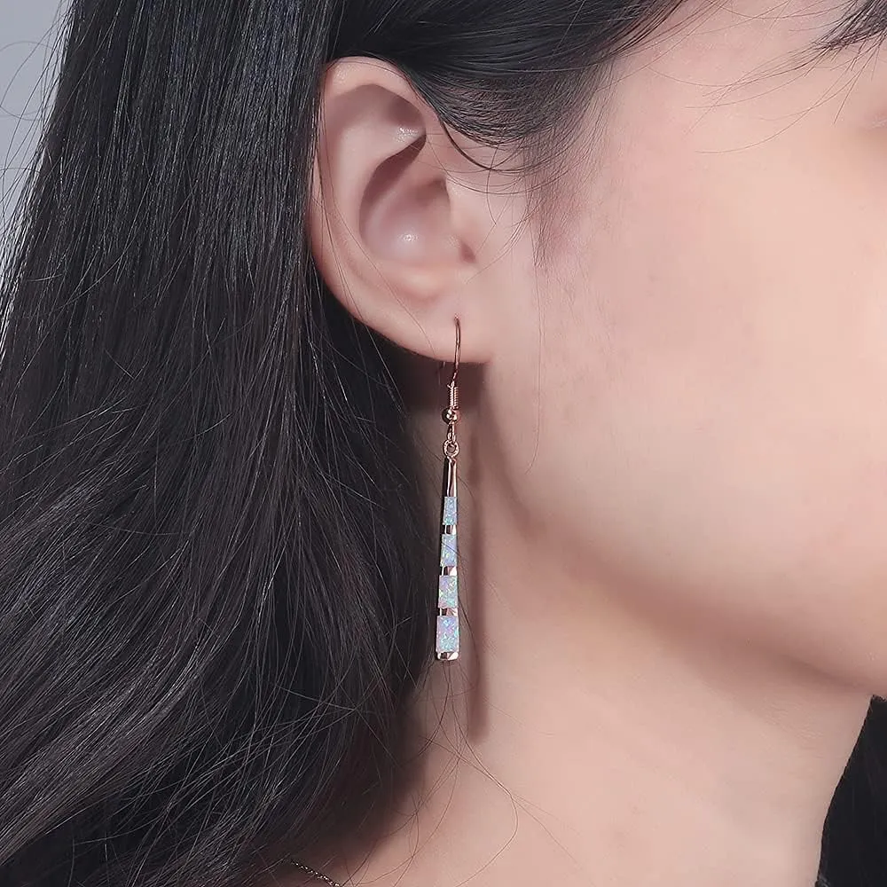 CiNily Opal Drop Earrings - Silver or Gold Plated Dangle Bar Jewelry for Women, Gems Earrings 2 1/8"