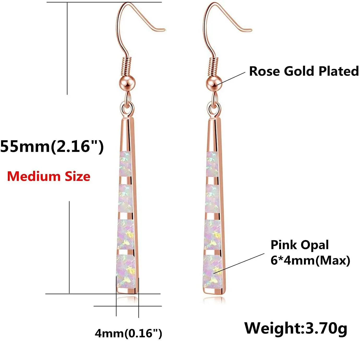 CiNily Opal Drop Earrings - Silver or Gold Plated Dangle Bar Jewelry for Women, Gems Earrings 2 1/8"