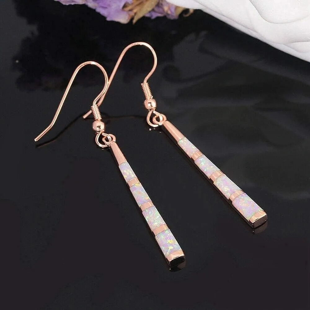 CiNily Opal Drop Earrings - Silver or Gold Plated Dangle Bar Jewelry for Women, Gems Earrings 2 1/8"