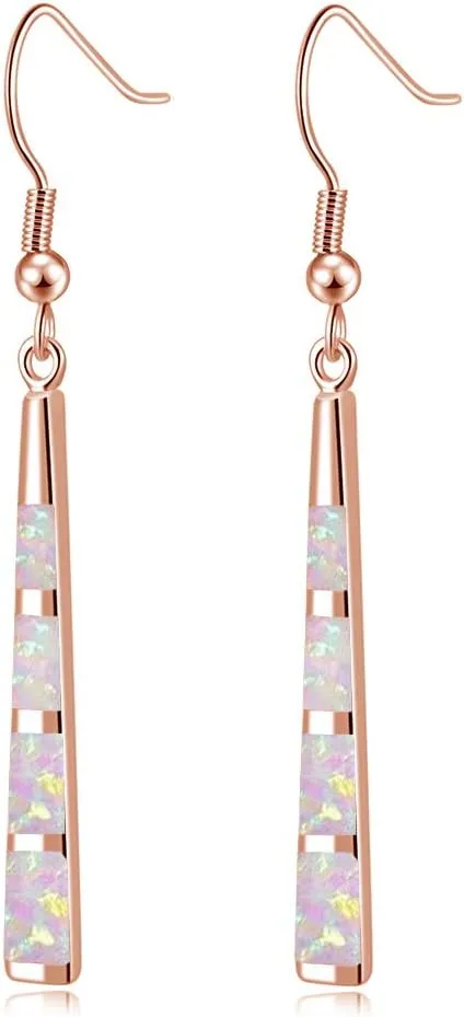 CiNily Opal Drop Earrings - Silver or Gold Plated Dangle Bar Jewelry for Women, Gems Earrings 2 1/8"