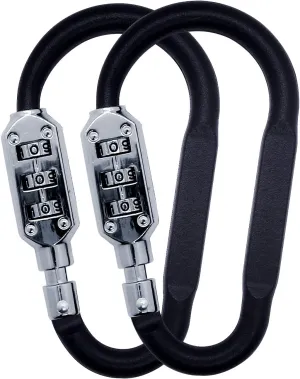 Combination Carabiner Clips,V-Resourcing Resettable 3 Dial Digit Combination Lock Carabiner Keychain,for Suitcase Luggage Travel Baggage Backpack (D Shaped, Large Size, Black, 2 Pack)