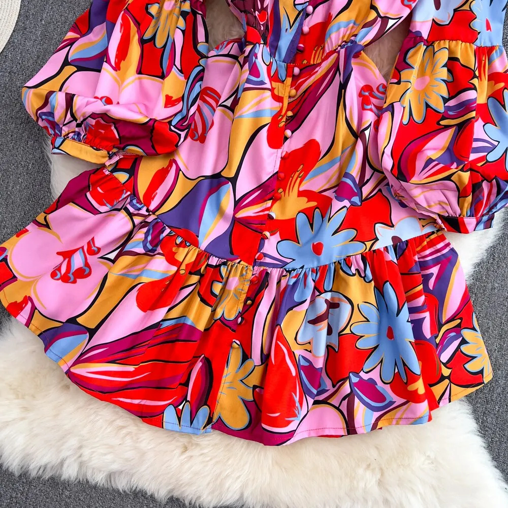 Dandelion long sleeves printed dress