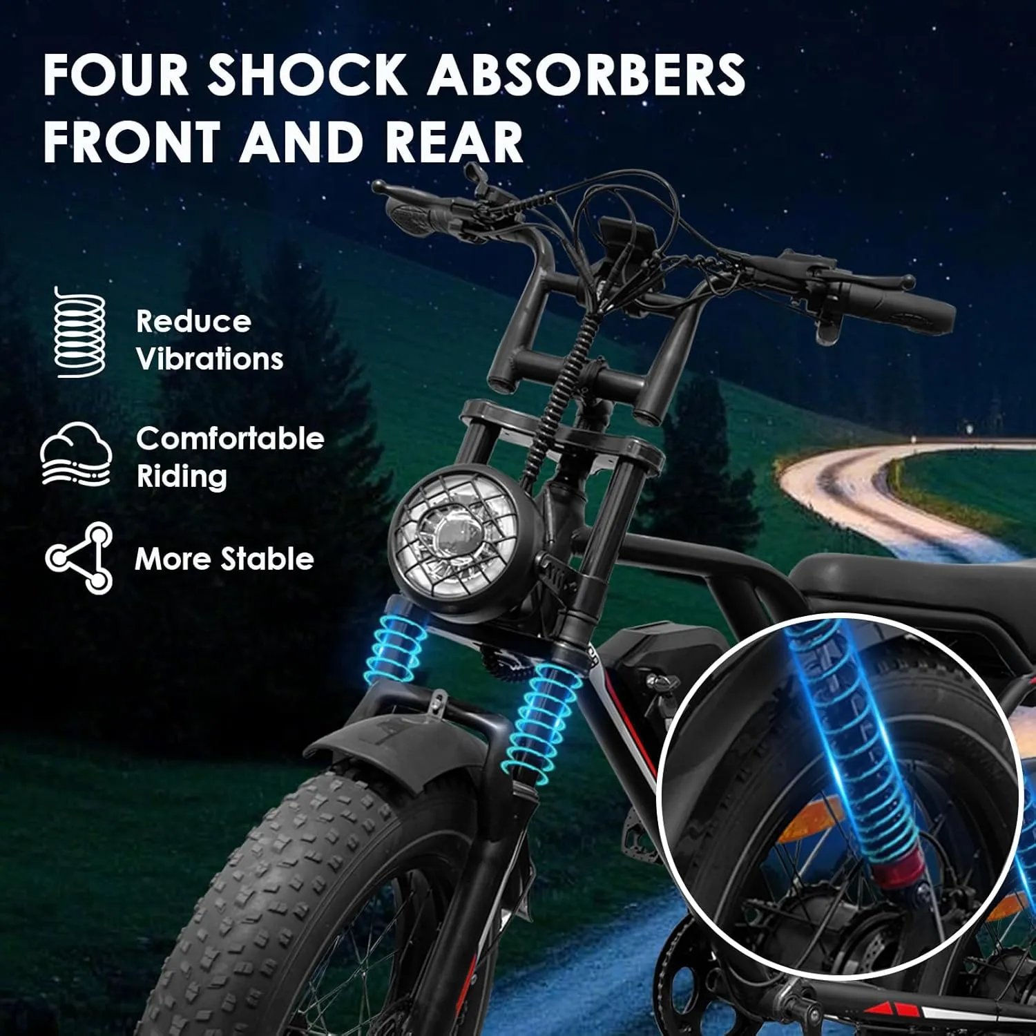 Electric Bike for Adults, Peak 1000W Brushless Motor, 31MPH, Max 35-50 Miles Range E-Bike, 20" Fat Tire E-Bike, 48V- 17.5Ah Removable Battery for Mountains, Snow, Sand, Road Electric Bicycle