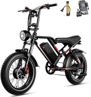 Electric Bike for Adults, Peak 1000W Brushless Motor, 31MPH, Max 35-50 Miles Range E-Bike, 20" Fat Tire E-Bike, 48V- 17.5Ah Removable Battery for Mountains, Snow, Sand, Road Electric Bicycle