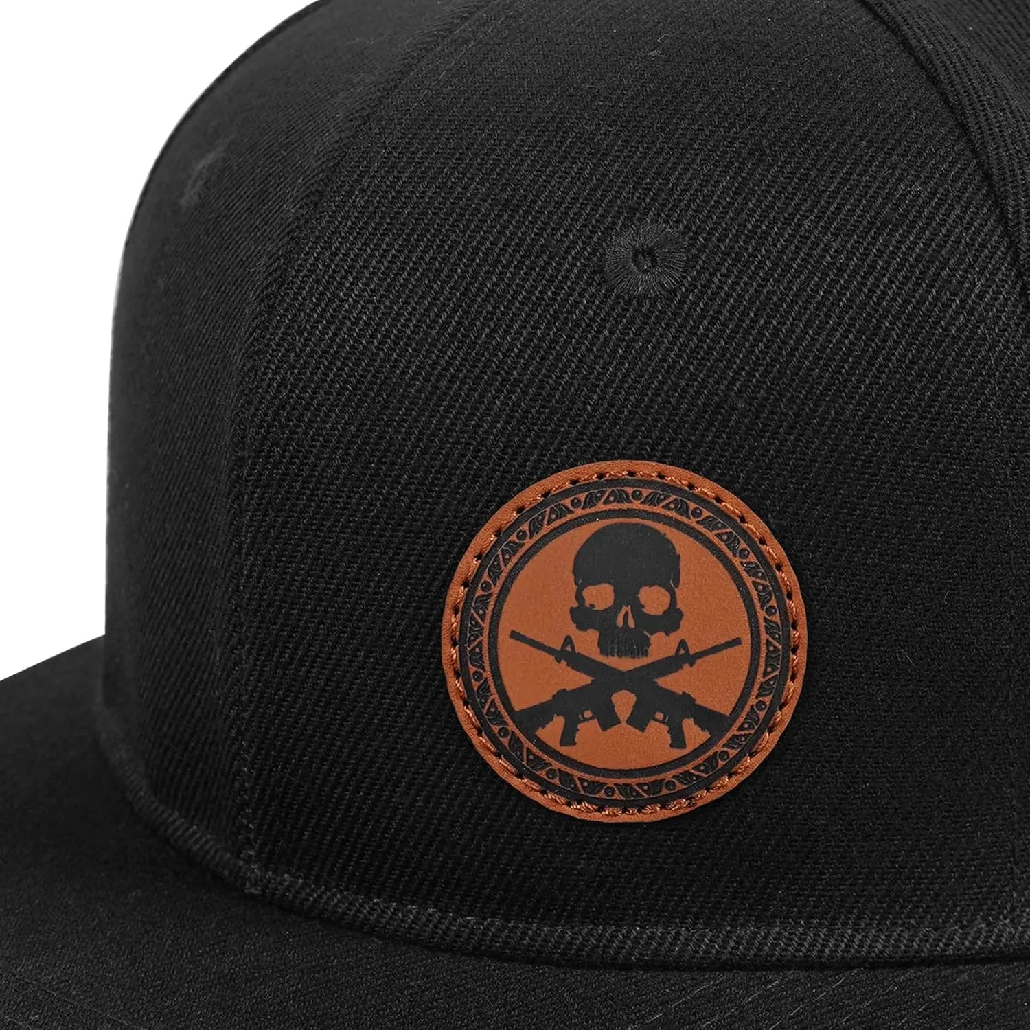 Flat Brim Hats for Men - Gothic Style Skull Hat Leather Pattern - Hip-Hop Snapback Hat Skeleton Hats for Men