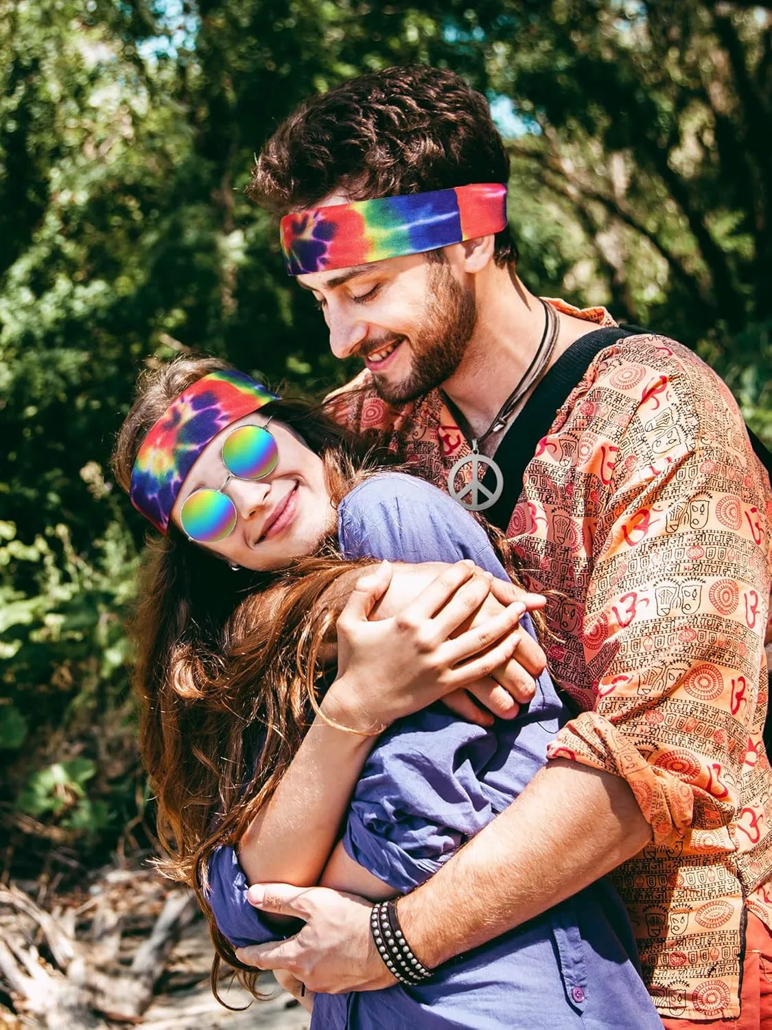 Frienda Hippie Costume Set, Hippie Sunglasses, Peace Sign Necklace and Tie Dye Headband for 60s 70s Accessories
