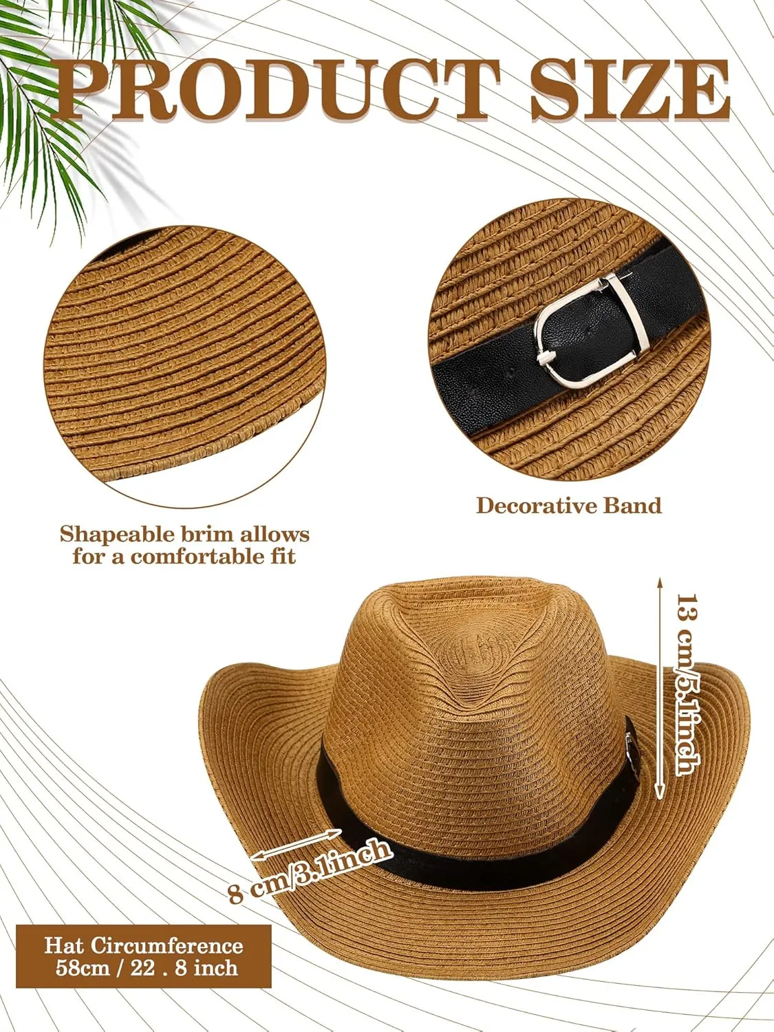 Giegxin 4 Pcs Summer Straw Hats Western Cowboy Cowgirl Hats Wide Brim for Farmer Sun Beach Men Women with Wind Lanyard