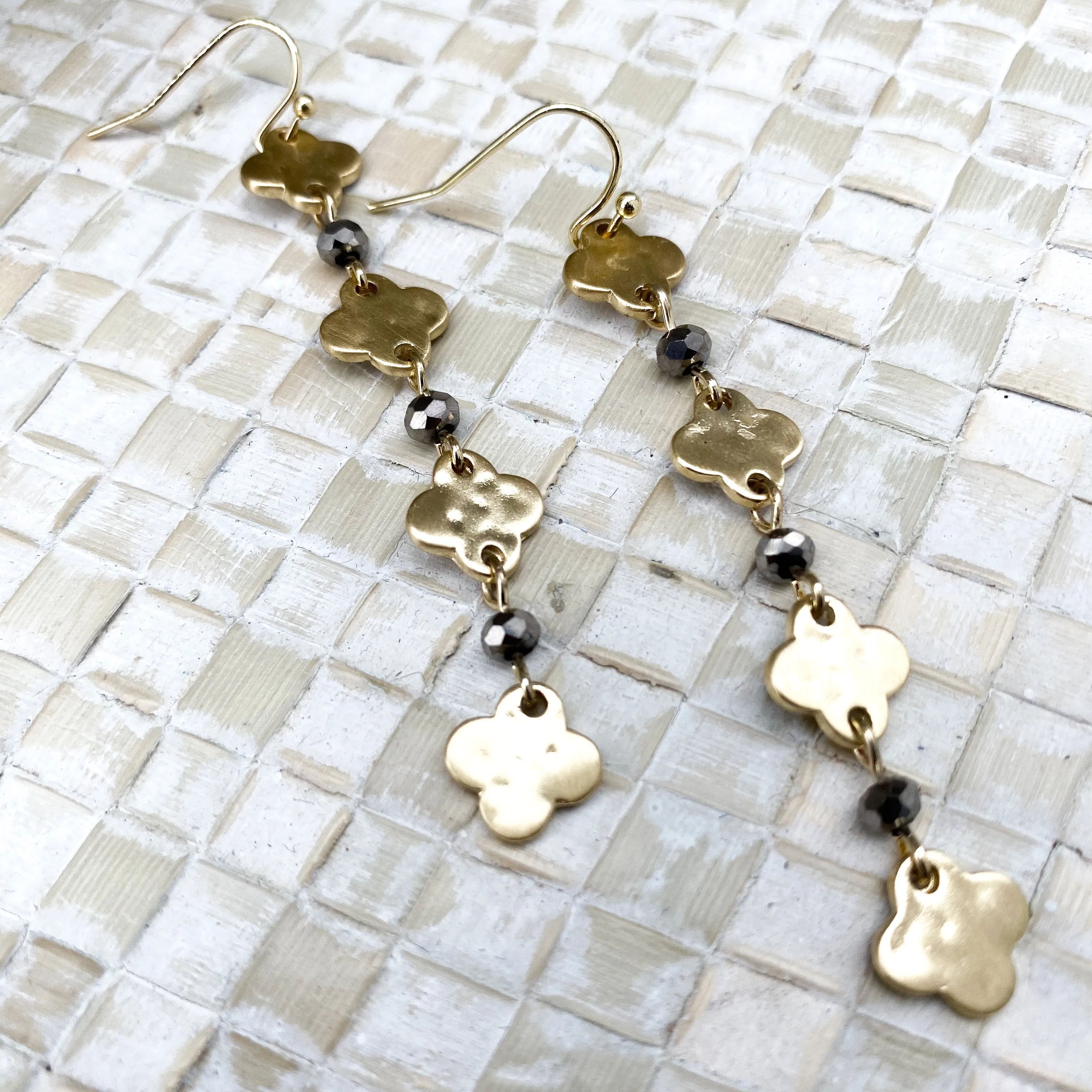 Gold Clover Drop Earrings