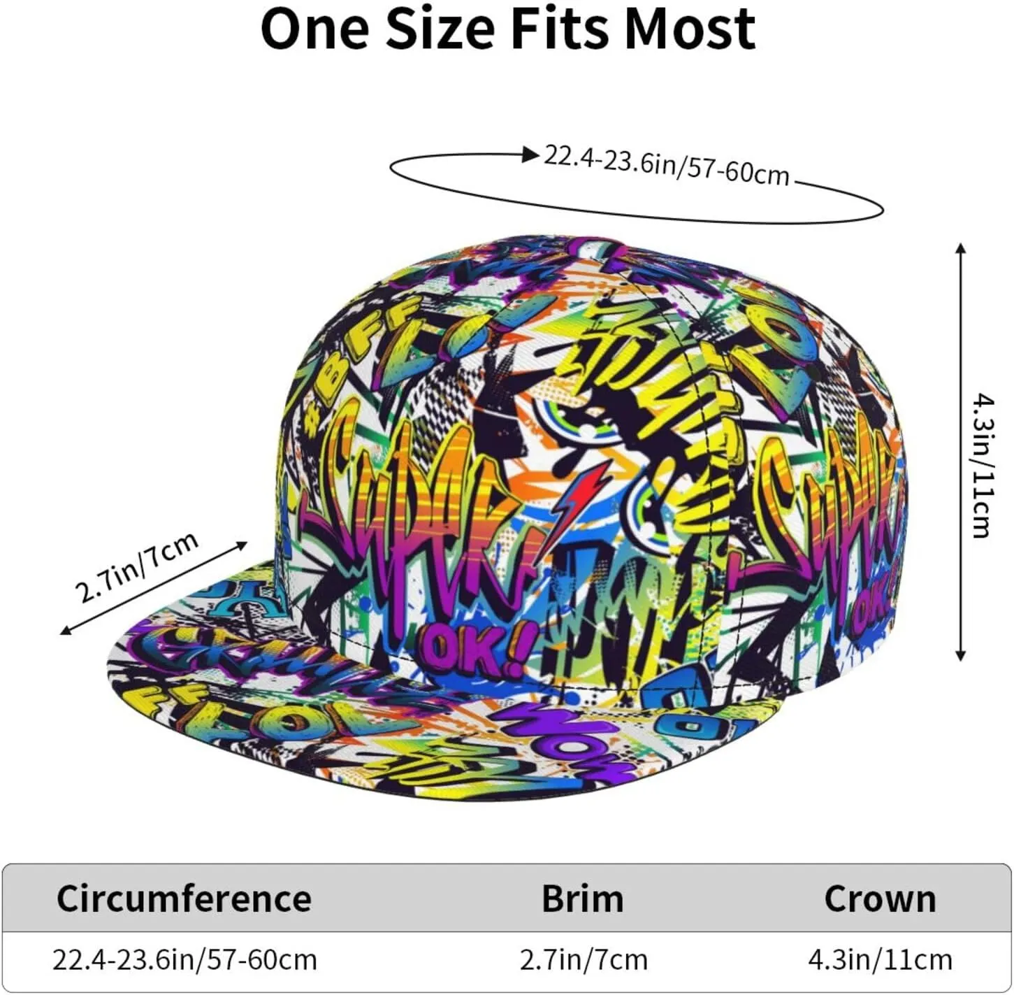 Graffiti Snapback Baseball Cap, Hip Hop Style, Adjustable Flat Bill Brim Hat, Unisex