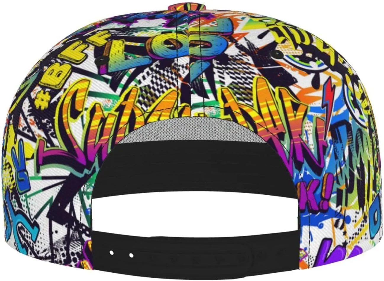 Graffiti Snapback Baseball Cap, Hip Hop Style, Adjustable Flat Bill Brim Hat, Unisex