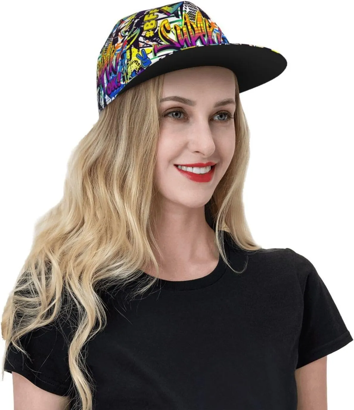 Graffiti Snapback Baseball Cap, Hip Hop Style, Adjustable Flat Bill Brim Hat, Unisex