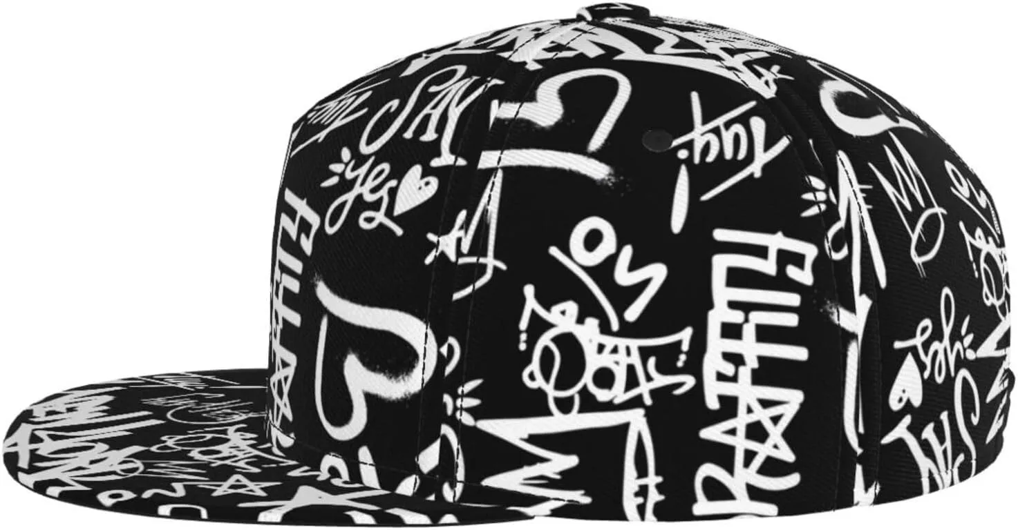 Graffiti Snapback Baseball Cap, Hip Hop Style, Adjustable Flat Bill Brim Hat, Unisex
