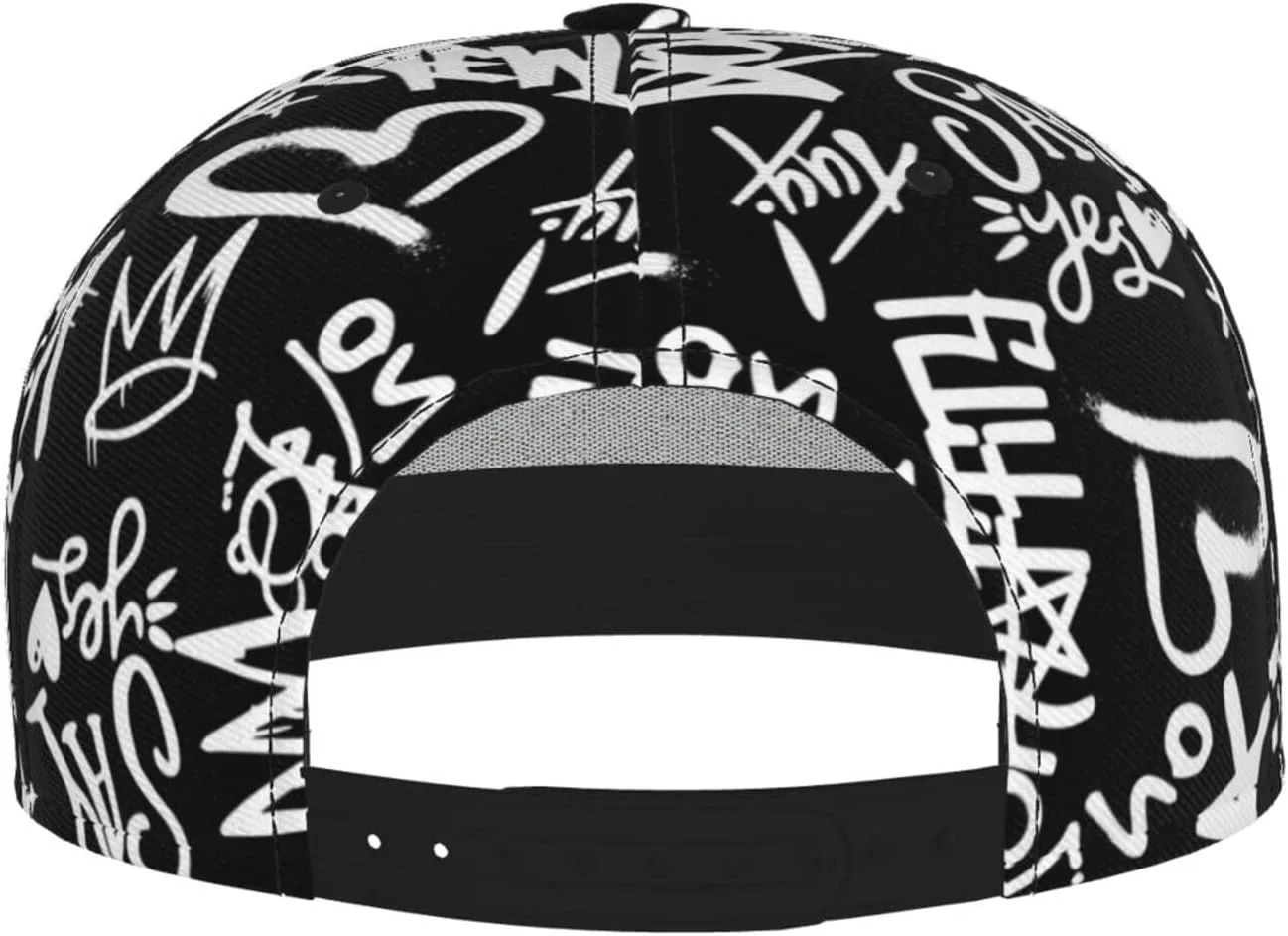 Graffiti Snapback Baseball Cap, Hip Hop Style, Adjustable Flat Bill Brim Hat, Unisex