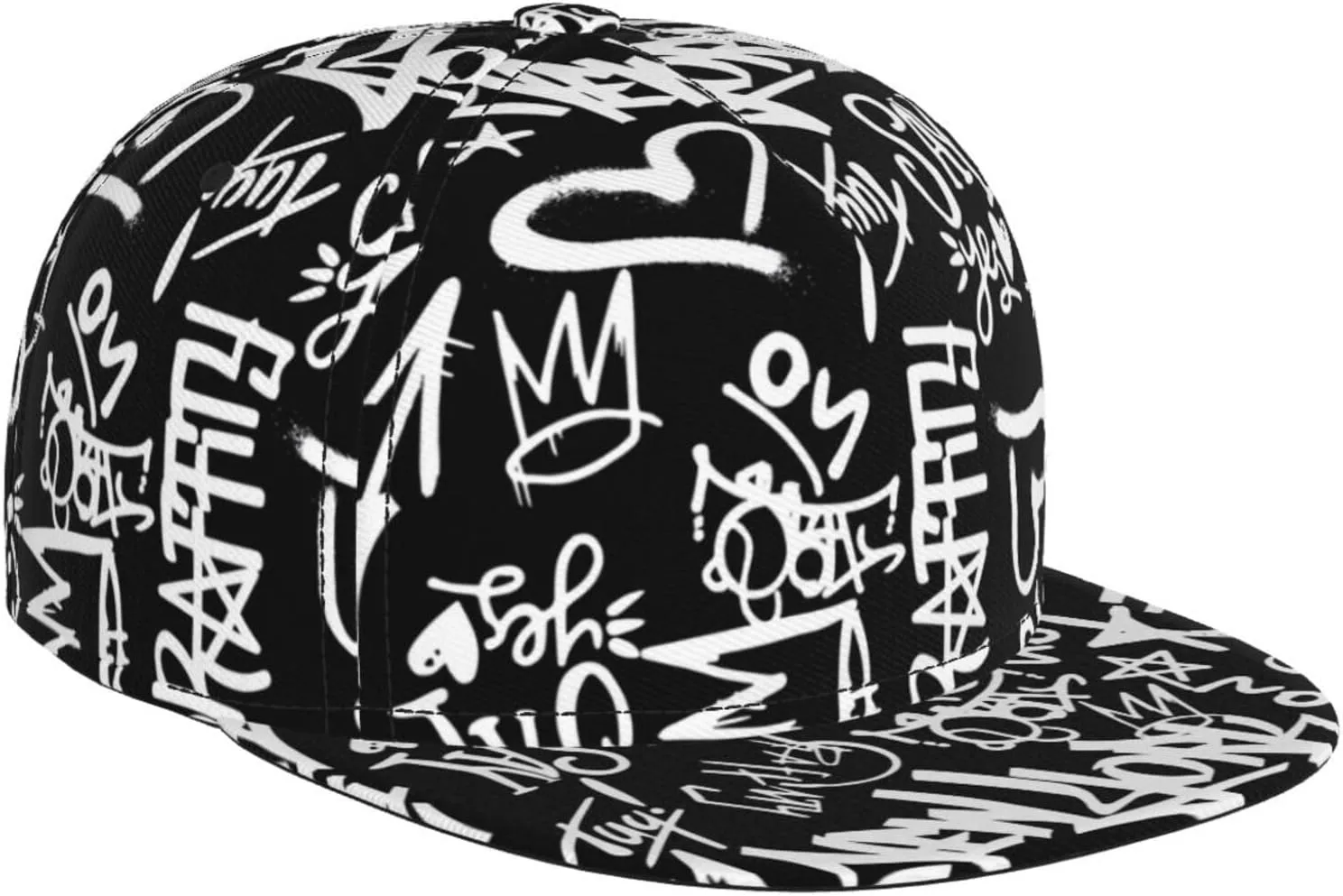 Graffiti Snapback Baseball Cap, Hip Hop Style, Adjustable Flat Bill Brim Hat, Unisex