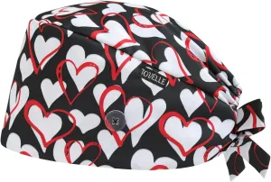Heart Valentines Double-Sided Printed Scrub Caps for Men and Women with Buttons, Adjustable Static-Resistant Medical Hats, Stylish and Breathable Surgical Caps with Sweatband for Long Hours