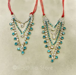 Krishna Dots - Teal and Diamond  - Multi Strand - Rhinestone Deity Necklace