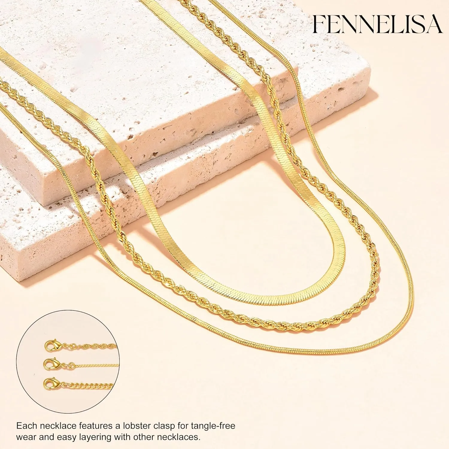 Layered Necklaces for Women,Dainty Gold Necklace for Women Trendy Gold Plated Necklace Set Stack Cuban Link Paperclip Chain Herringbone Jewelry Gifts 3Pcs