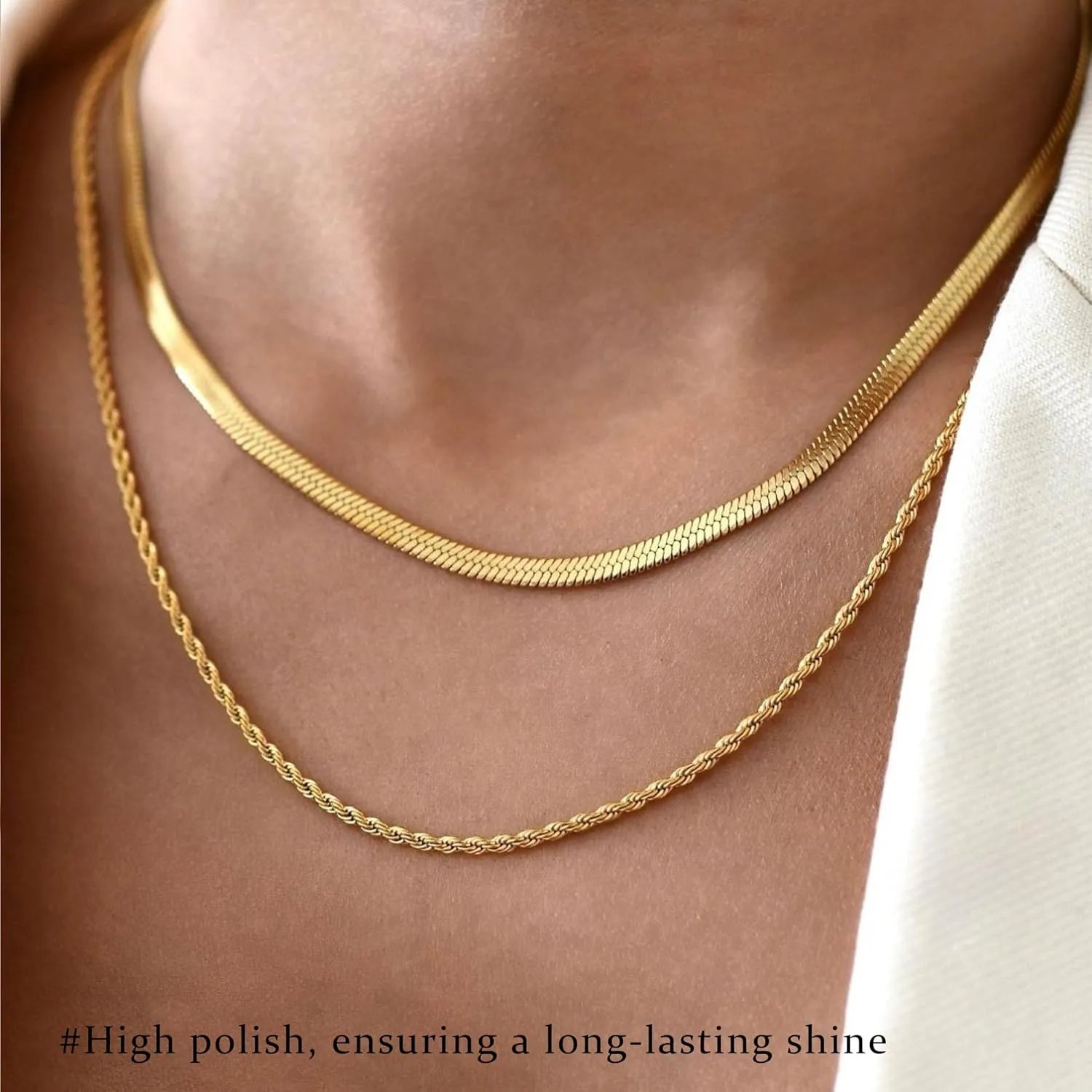 Layered Necklaces for Women,Dainty Gold Necklace for Women Trendy Gold Plated Necklace Set Stack Cuban Link Paperclip Chain Herringbone Jewelry Gifts 3Pcs
