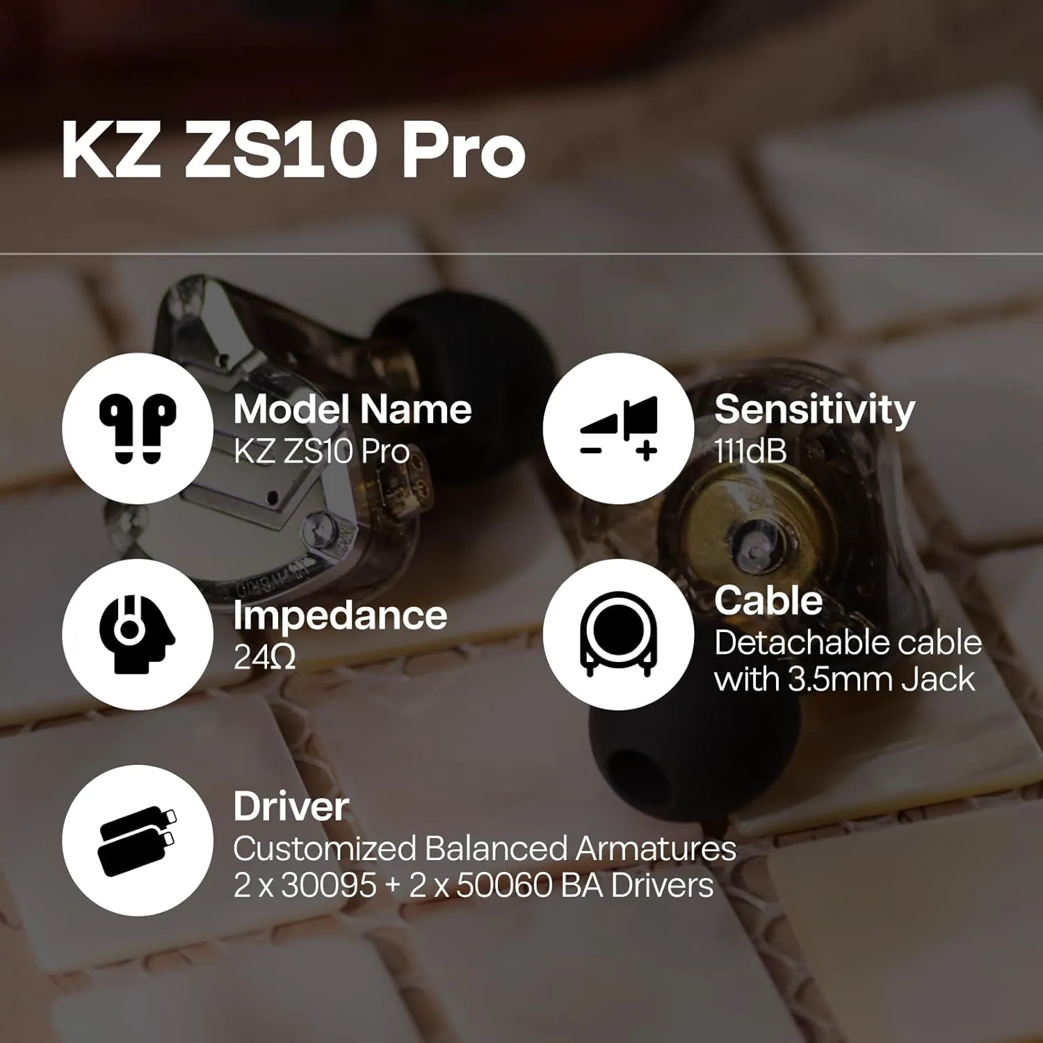 Linsoul KZ ZS10 Pro, 4BA 1DD 5 Driver in Ear Monitor, HiFi Wired Earbuds, Gaming Earbuds, Hybrid IEM Earphones with Stainless Steel Faceplate, Detachable Cable for Musician(with Mic, Black)