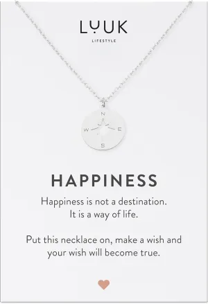 LUUK LIFESTYLE Stainless steel necklace with pendant and HAPPINESS card, 20?? adjustable length, lucky charm, friendship chain, Valentine's Day gift, birthday, women's jewelry, silver, gold, rosegold