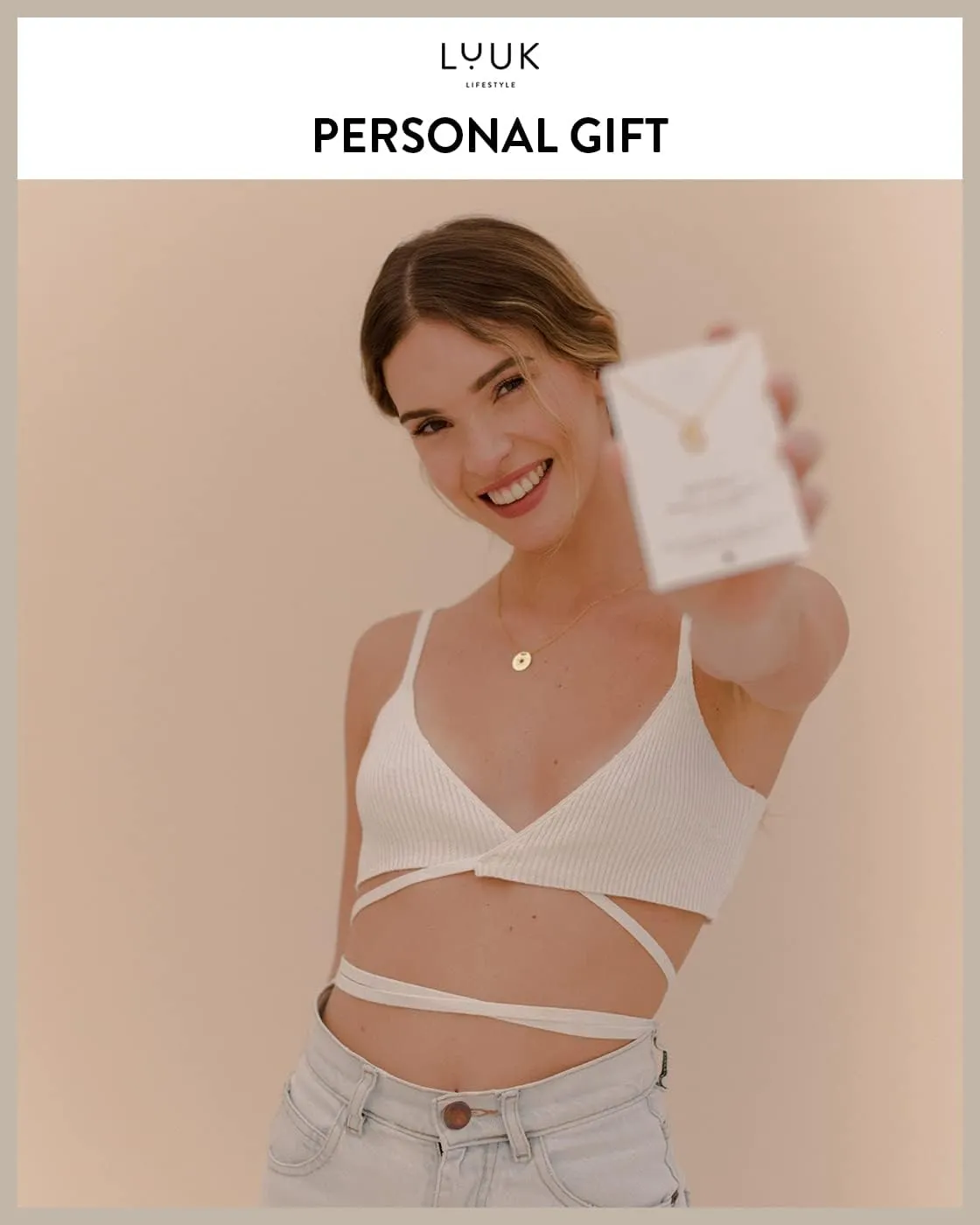 LUUK LIFESTYLE Stainless steel necklace with pendant and HAPPINESS card, 20?? adjustable length, lucky charm, friendship chain, Valentine's Day gift, birthday, women's jewelry, silver, gold, rosegold