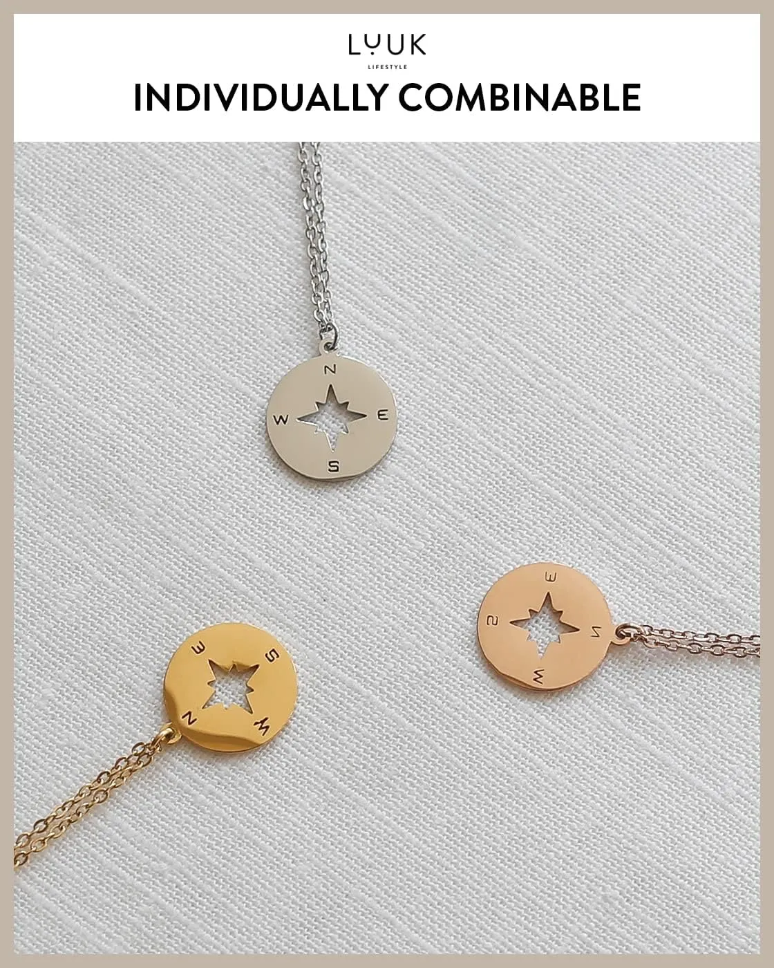 LUUK LIFESTYLE Stainless steel necklace with pendant and HAPPINESS card, 20?? adjustable length, lucky charm, friendship chain, Valentine's Day gift, birthday, women's jewelry, silver, gold, rosegold