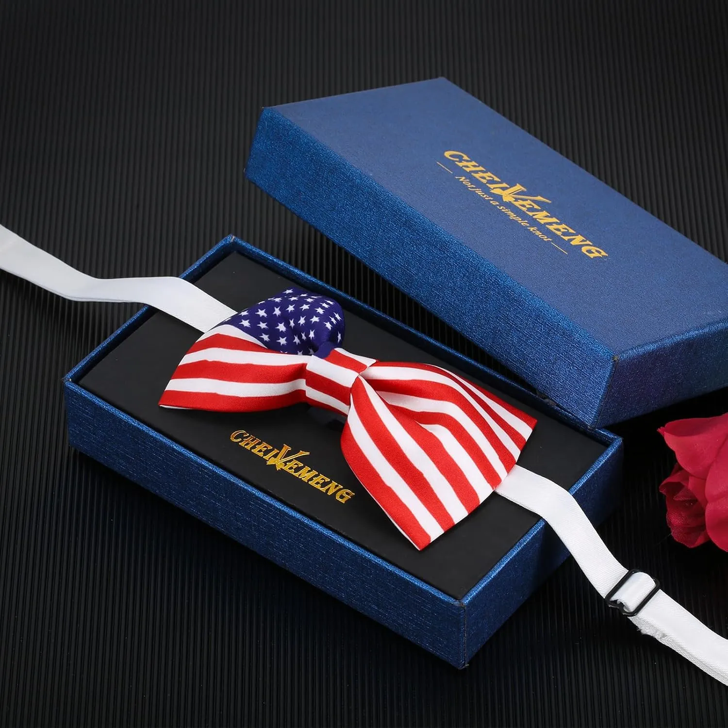 Men's American Flag Bow Tie Satin Silk Pre-tied Solid Stars Stripes USA Bow Ties for Men with Gift Box