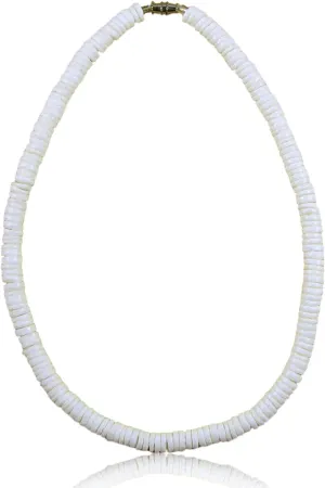 Native Treasure Mens and Womens Tropical Summer Beach Surfer Necklace From the Philippines, White Clam Ark Shells