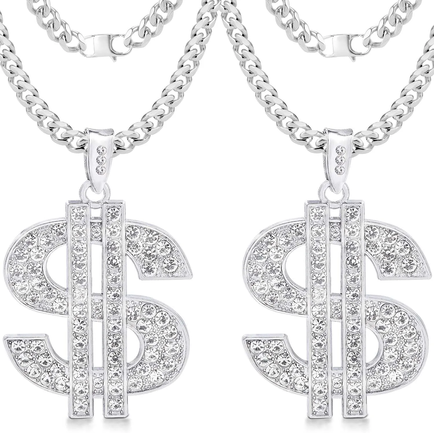 OBTANIM 2 Pack Gold Plated Chain with Dollar Sign Pendant Necklace Hip Hop Dollar Necklace for Men