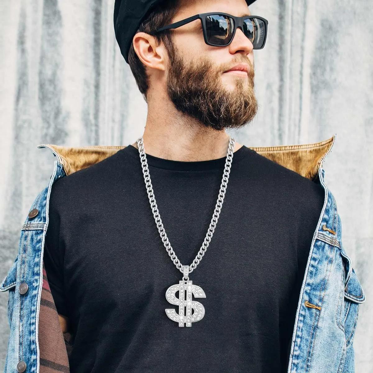 OBTANIM 2 Pack Gold Plated Chain with Dollar Sign Pendant Necklace Hip Hop Dollar Necklace for Men