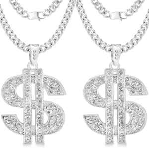 OBTANIM 2 Pack Gold Plated Chain with Dollar Sign Pendant Necklace Hip Hop Dollar Necklace for Men