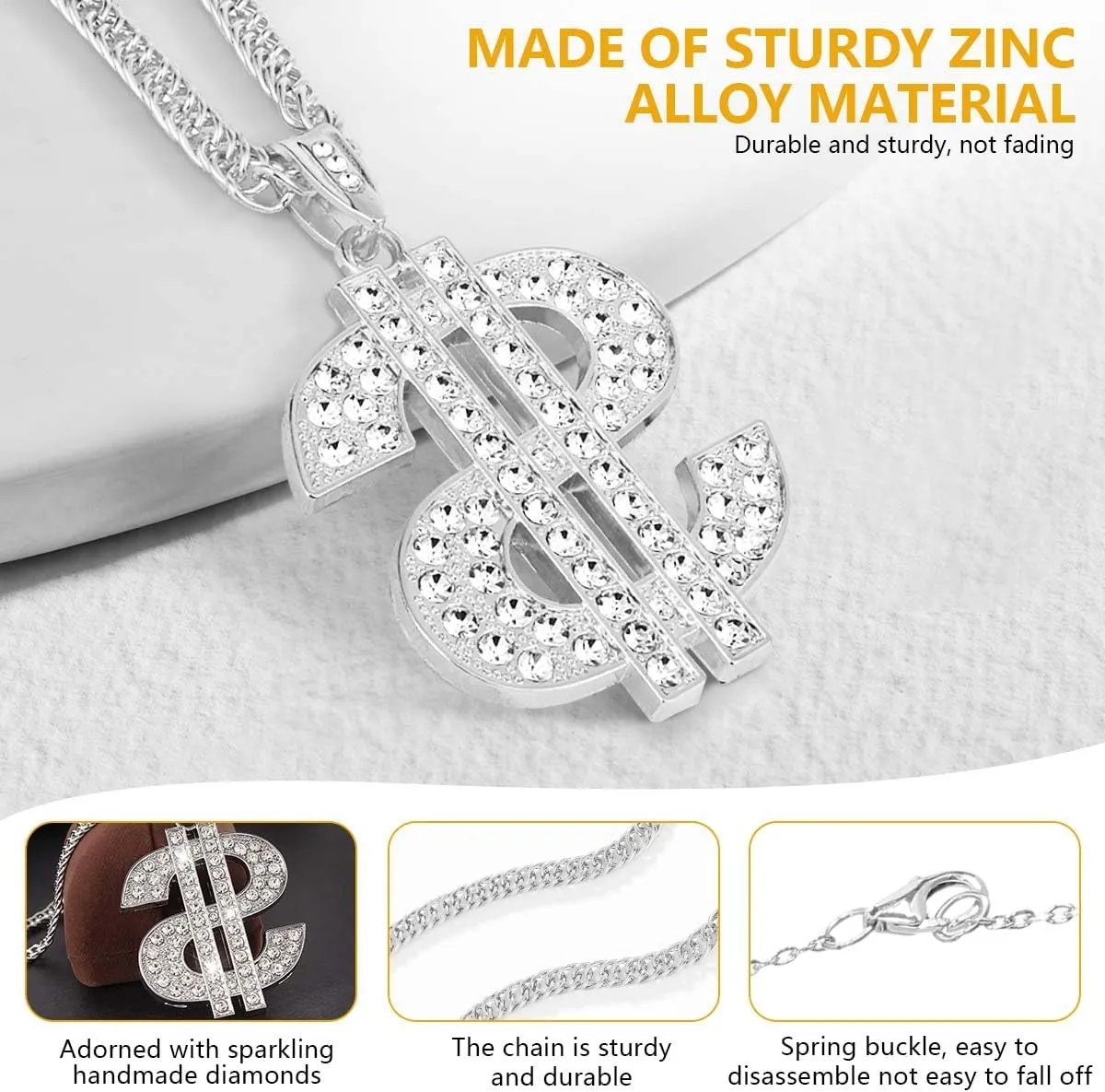 OBTANIM 2 Pack Gold Plated Chain with Dollar Sign Pendant Necklace Hip Hop Dollar Necklace for Men