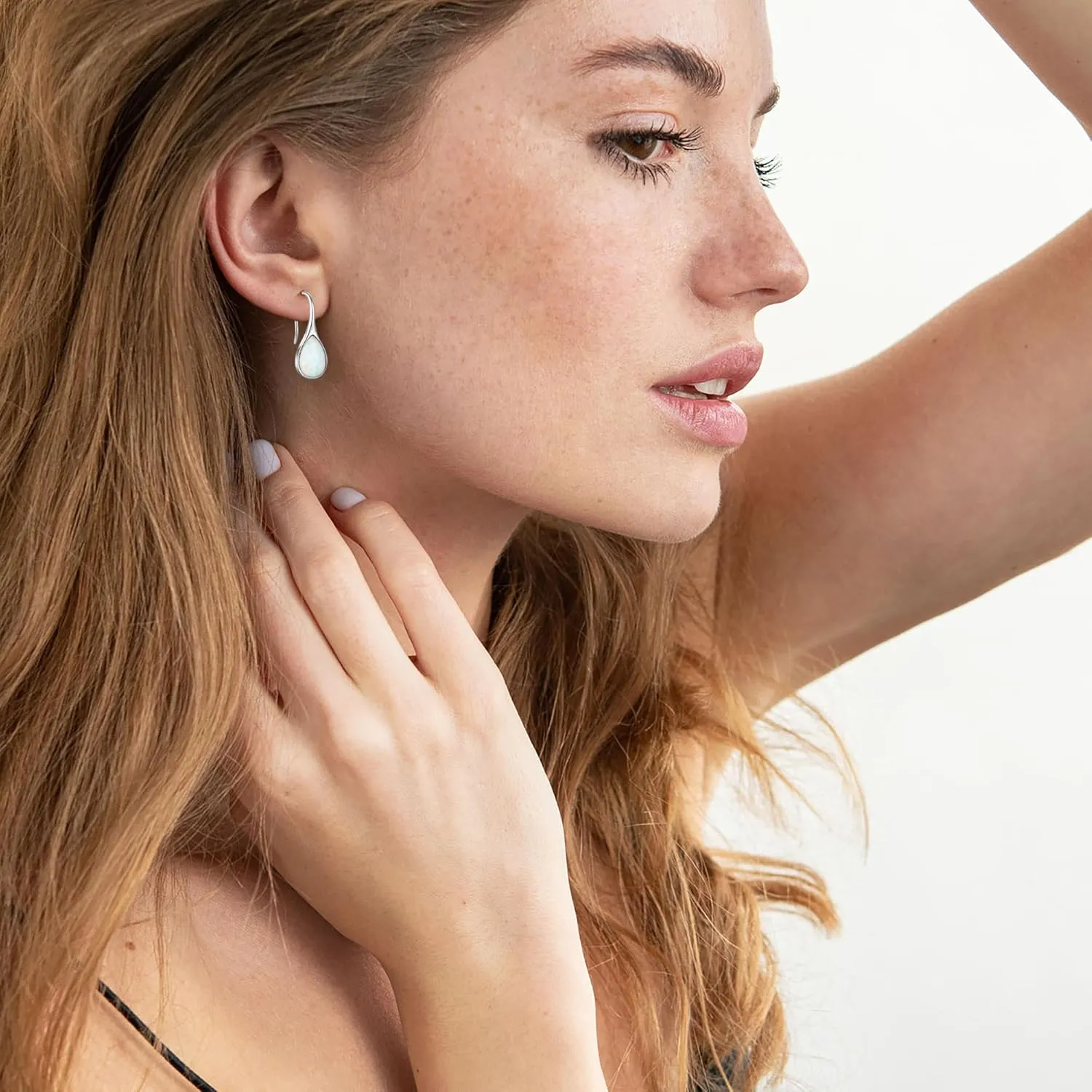 Opal Earrings 925 Sterling Silver Hook Drop Teardrop Gemstone Earrings October Birthstone Dangle Earrings Jewelry Mother's Day Gift for Women
