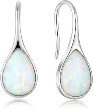 Opal Earrings 925 Sterling Silver Hook Drop Teardrop Gemstone Earrings October Birthstone Dangle Earrings Jewelry Mother's Day Gift for Women