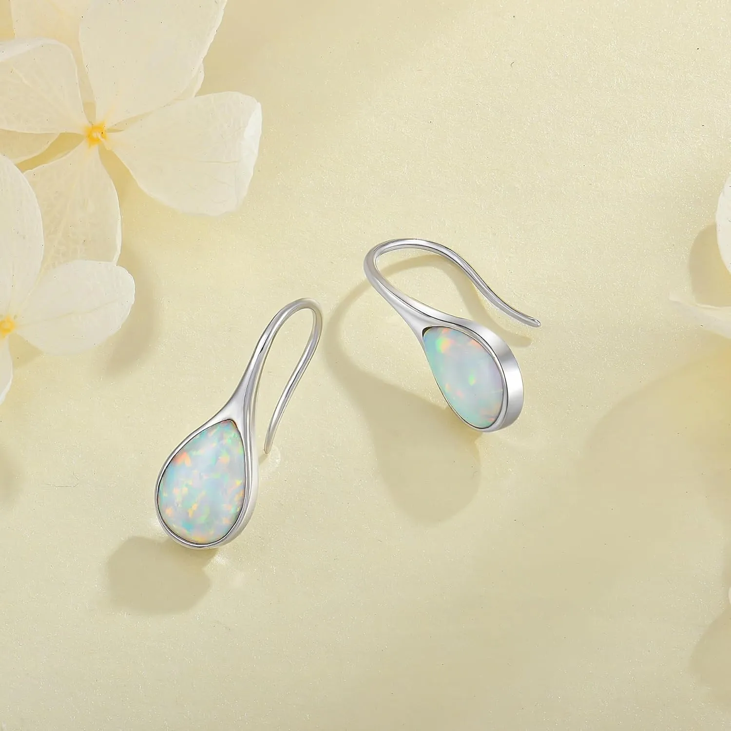 Opal Earrings 925 Sterling Silver Hook Drop Teardrop Gemstone Earrings October Birthstone Dangle Earrings Jewelry Mother's Day Gift for Women