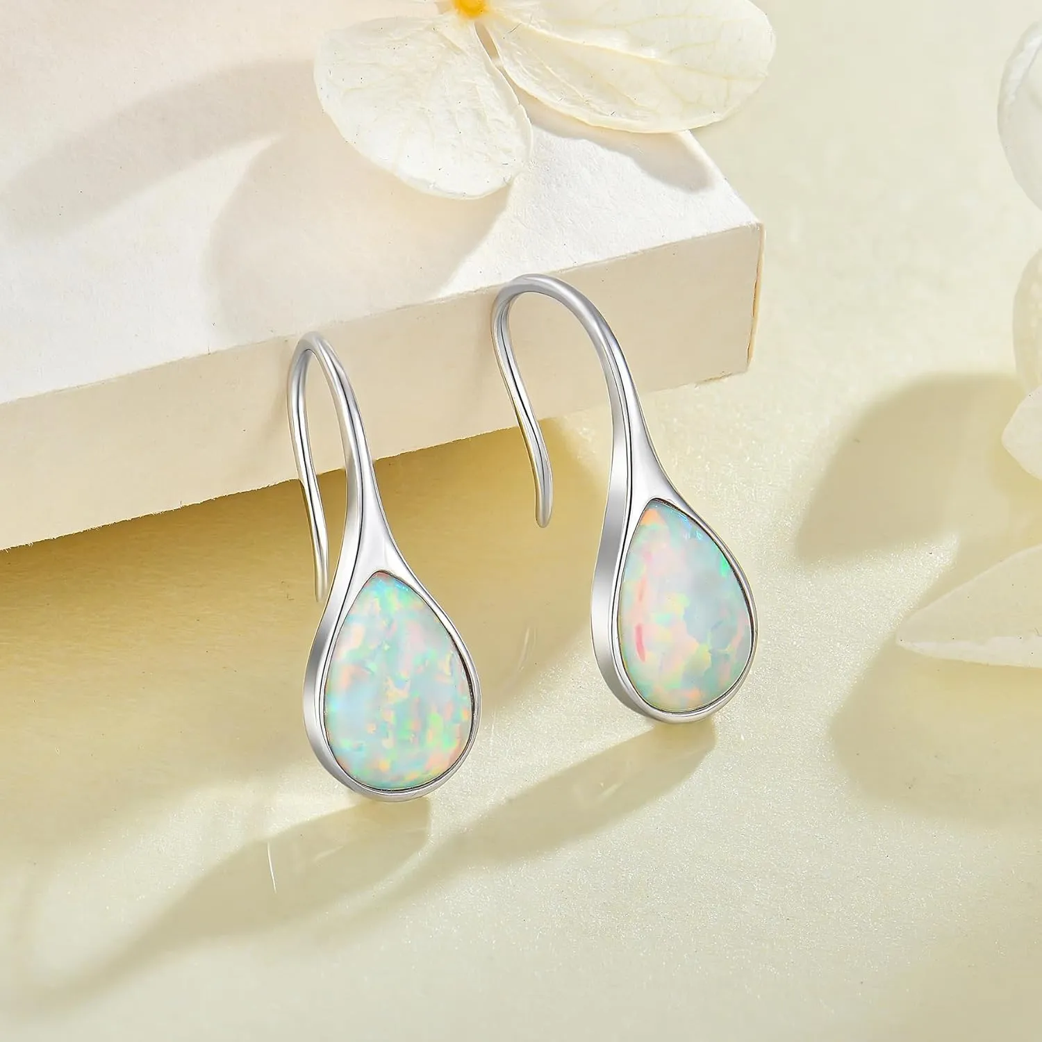 Opal Earrings 925 Sterling Silver Hook Drop Teardrop Gemstone Earrings October Birthstone Dangle Earrings Jewelry Mother's Day Gift for Women