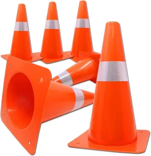 Orange Safety Cones with 12 inch Reflective Stripe | Traffic, Sports, Soccer, Parking, Warning Cones for Professionals, Kids (6 Pack)