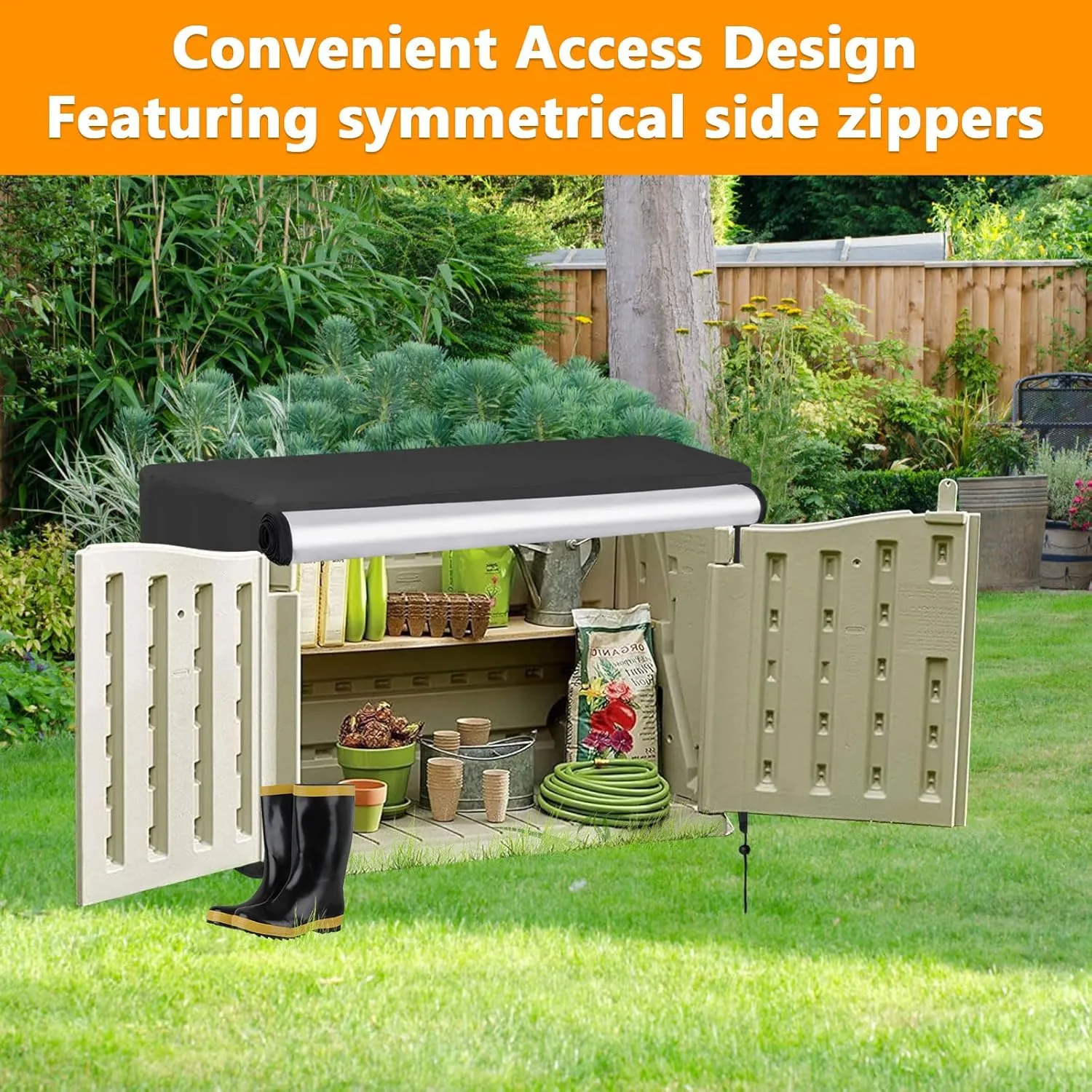 Outdoor Storage Shed Cover for Rubber Maid, Waterproof Rubber Made Outdoor Storage Deck Box Cover 4.5Ft,Heavy Duty Patio Cabinet Covers for Lawn Furniture55.5" W x 29" D x 35" H