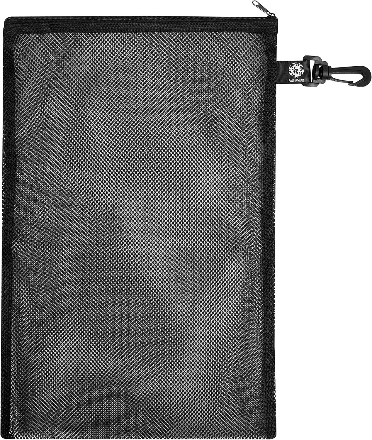 PALTERWEAR Mesh Zipper Bag with Clip - For Camping Outdoor Snorkeling - Set of 4 (Black, 10 x 15 inch)