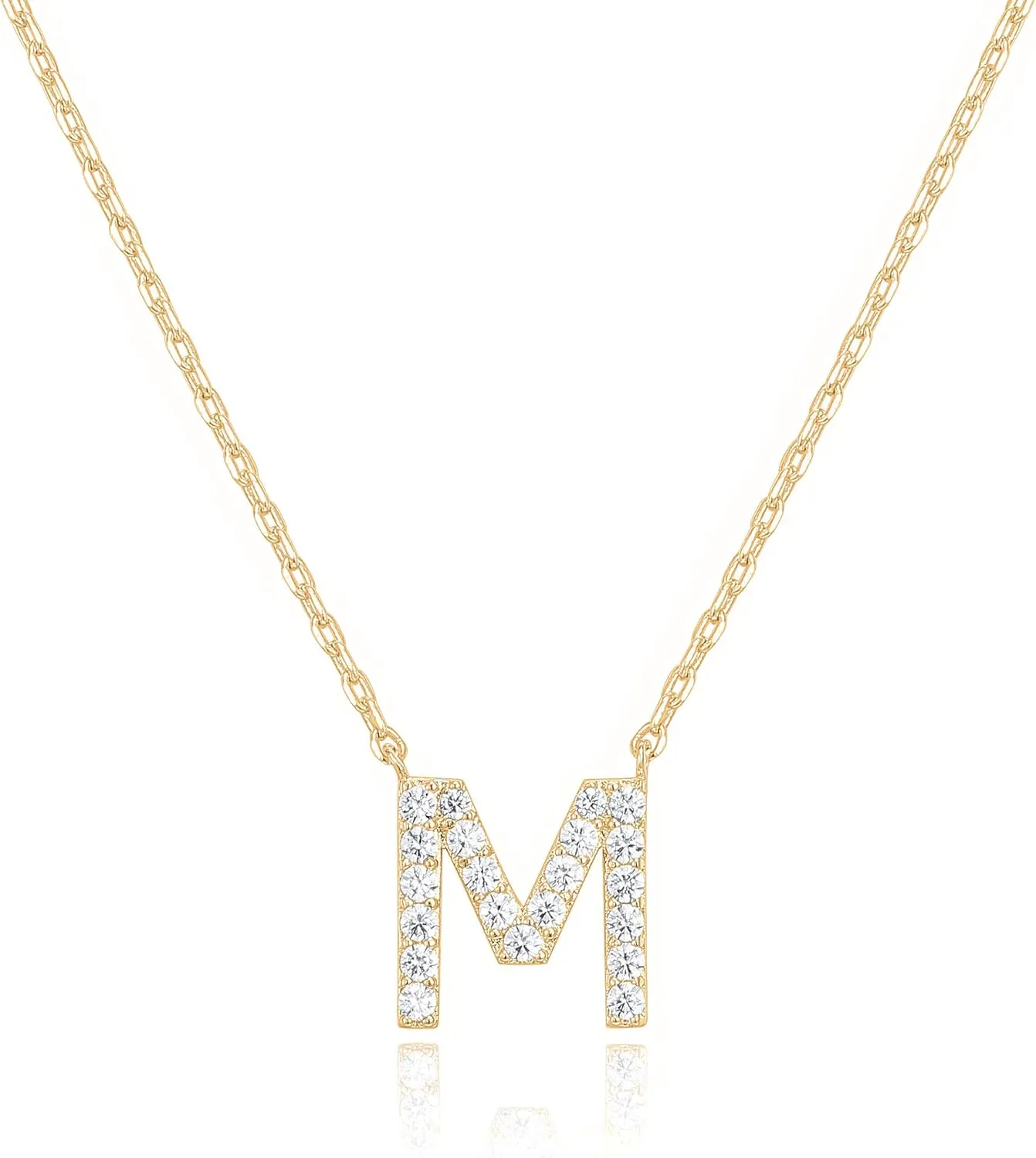 PAVOI 14K White Gold Plated Cubic Zirconia Initial Necklace | Letter Dainty Necklaces for Women