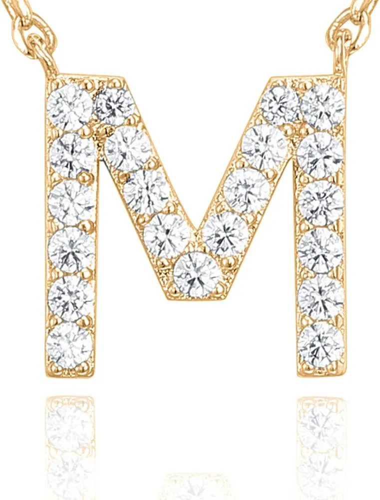 PAVOI 14K White Gold Plated Cubic Zirconia Initial Necklace | Letter Dainty Necklaces for Women